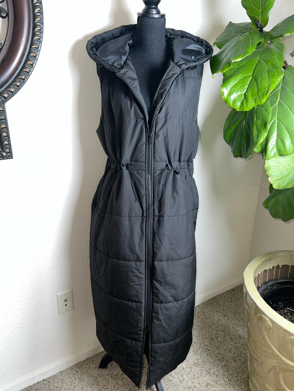Women's Long Quilted Vest Hooded Maxi Length Sleeveless Puffer Vest Padded L - Picture 2 of 16